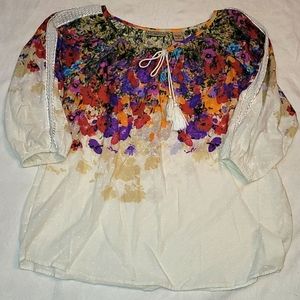 Art & Soul blouse bohemian floral neckline loose fit 100% cotton sz 2X